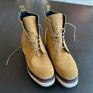 PALOMA BARCELO WOMEN LIONETTA LACE-UP BROWN SUEDE PLATFORM BOOTS